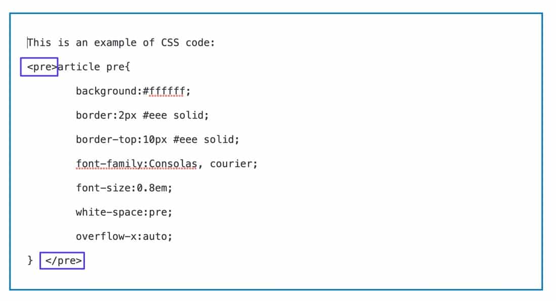 Etiquetas pre para mostrar el código de WordPress