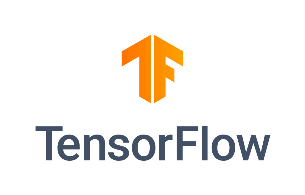 TensorFlow logo opgebouwd uit een halve T, en een F, en de naam "TensorFlow" eronder