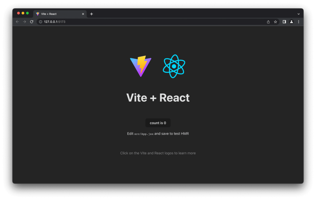 Página inicial do Vite + React