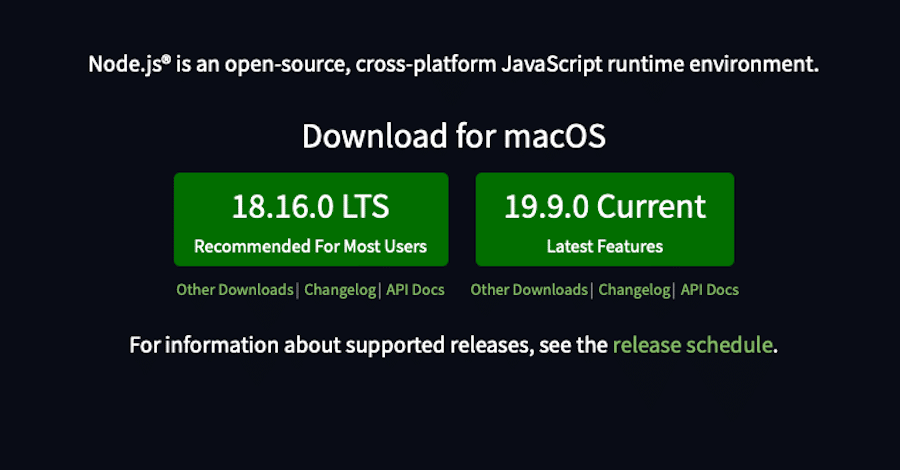 Télécharger le programme d'installation de Node.js pour macOS.