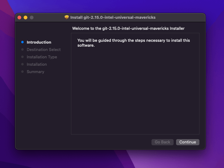 Il programma di installazione di Git per macOS.