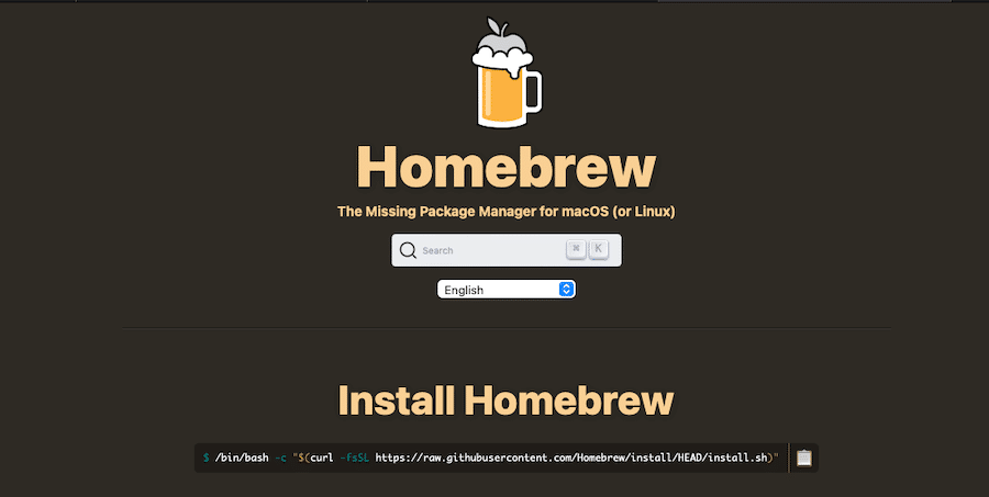 Il sito web di Homebrew.