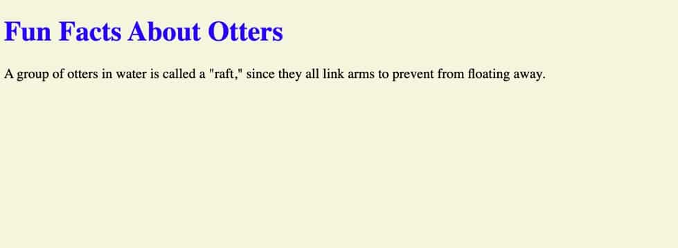 HTML code showing fun facts about otters