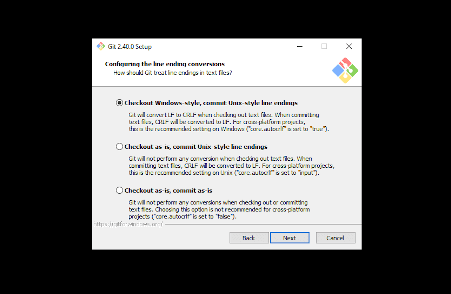 Configuration des conversions de fin de ligne.