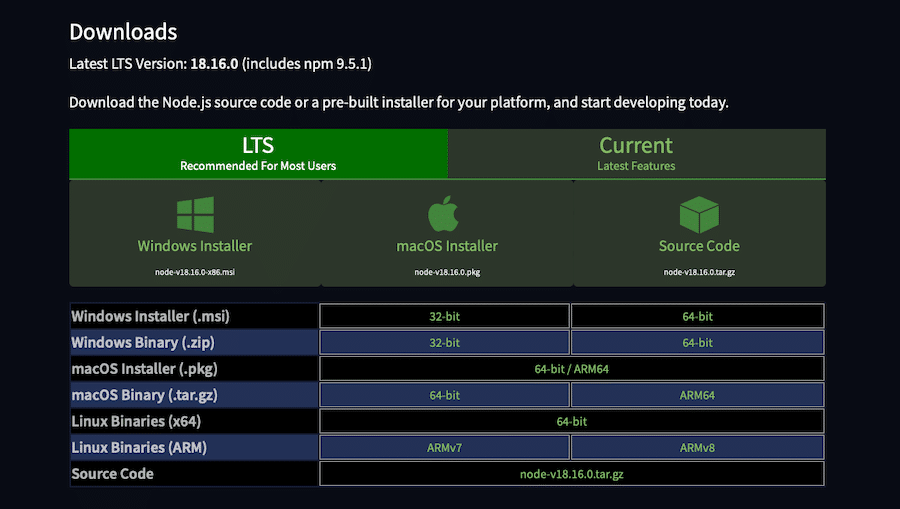 Scaricare il programma di installazione di Node.Js per Windows. 