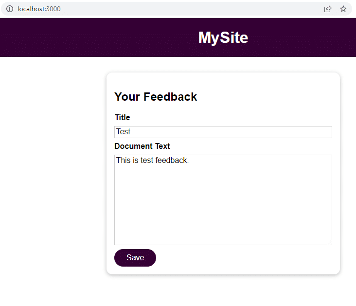 Skærmbillede: Indsendelse af feedback via demoapplikationens grafiske grænseflade.