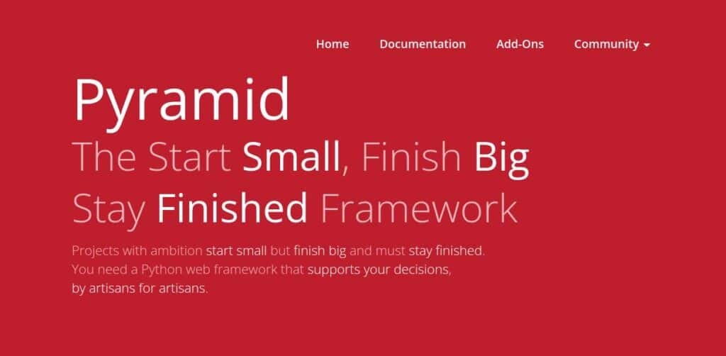 Home page di Pyramid con il testo 'Iniziare in piccolo, finire in grande, rimanere concentrati'.