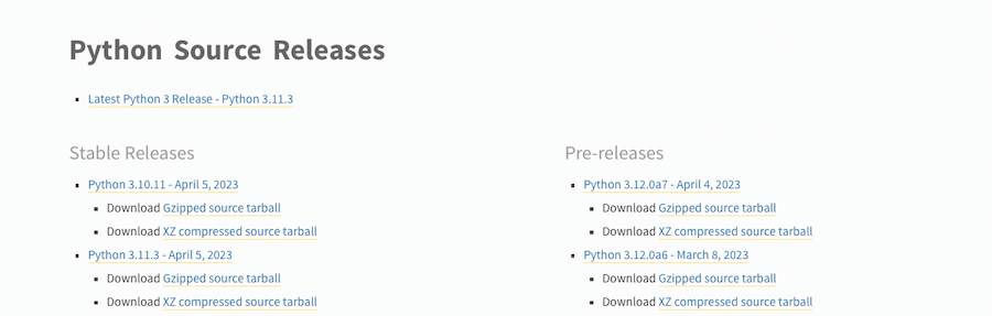 Download the latest stable release of Python for Linux.