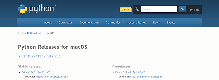 最新のmacOS用Pythonリリース