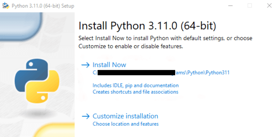 Instalador do Python para Windows.