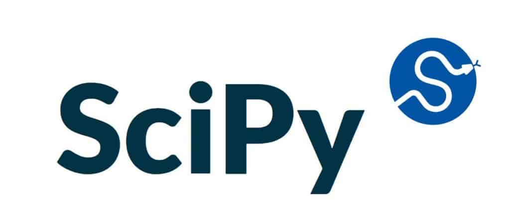Das Wort Scipy ist mit dem Logo einer Schlange in einem Kreis verziert.
