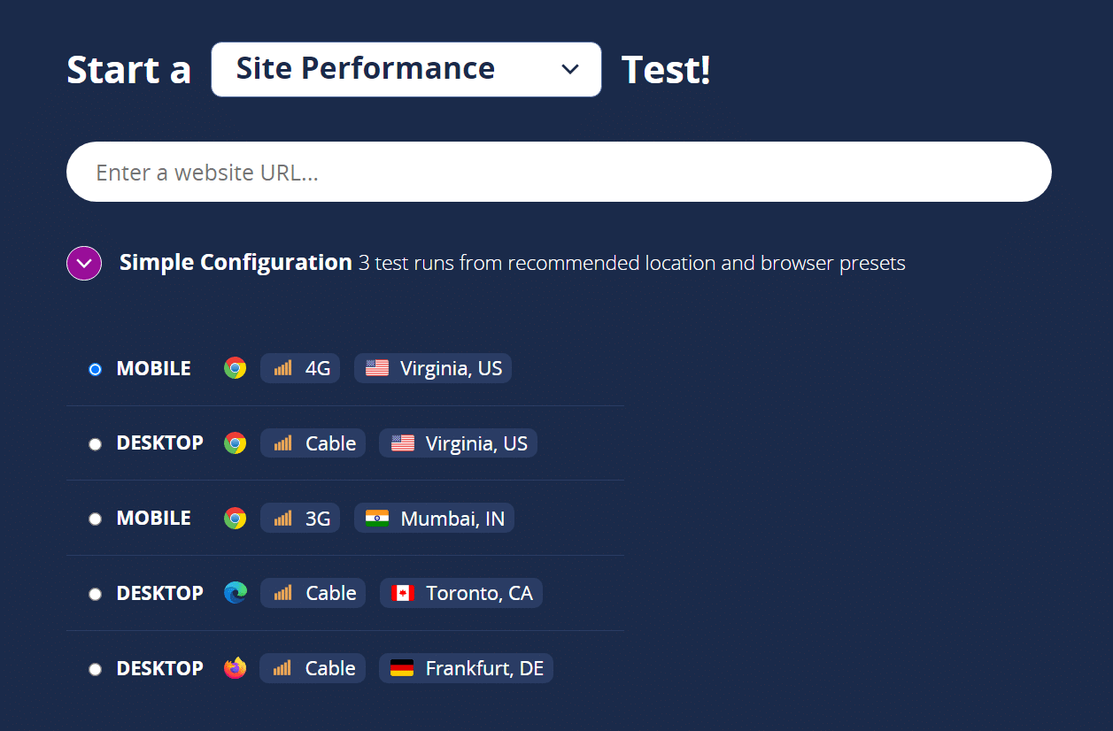 Démarrer un test sur WebPageTest