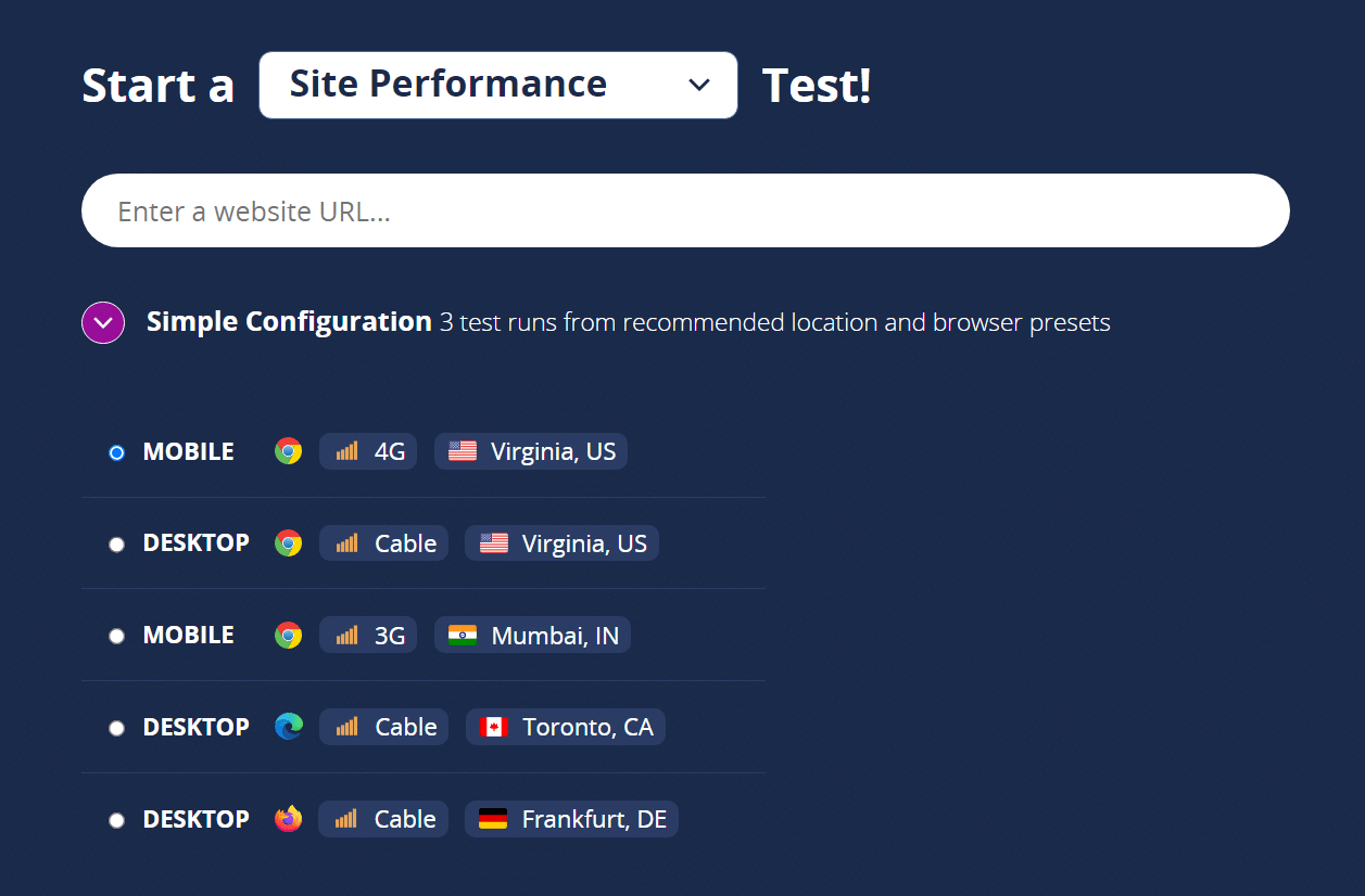 Starta ett test på WebPageTest