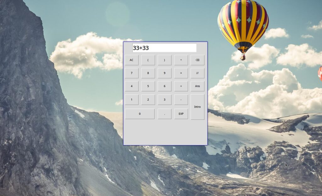 Tkinter lommeregner, udfører operationen "33 + 33".
