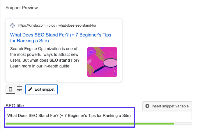 La balise de titre dans l'extension Yoast SEO.