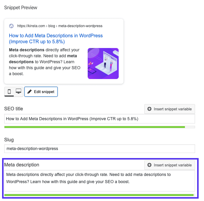 Meta description field in Yoast SEO