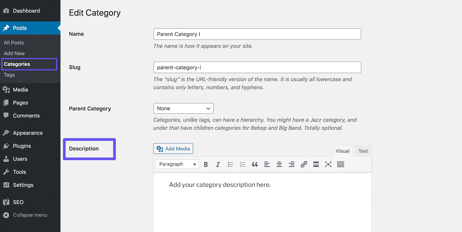 Adding a category description in Yoast