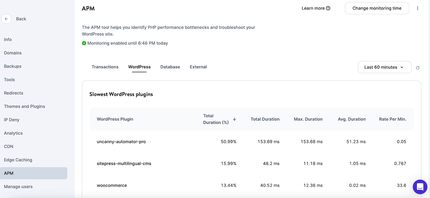 Prueba de plugins lentos con Kinsta APM