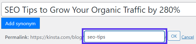 Acessando a configuração Permalink no Editor Clássico.