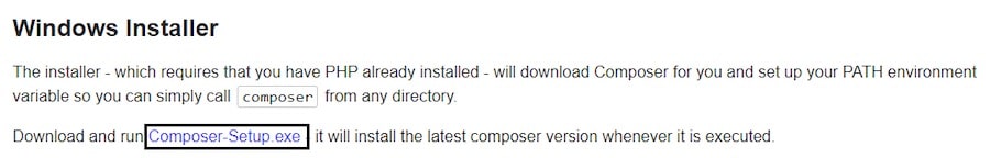 Page de téléchargement de Composer pour Windows.