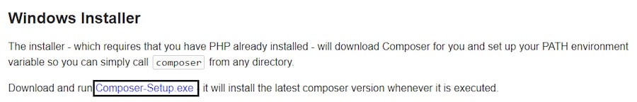 Página de download do Composer para Windows.