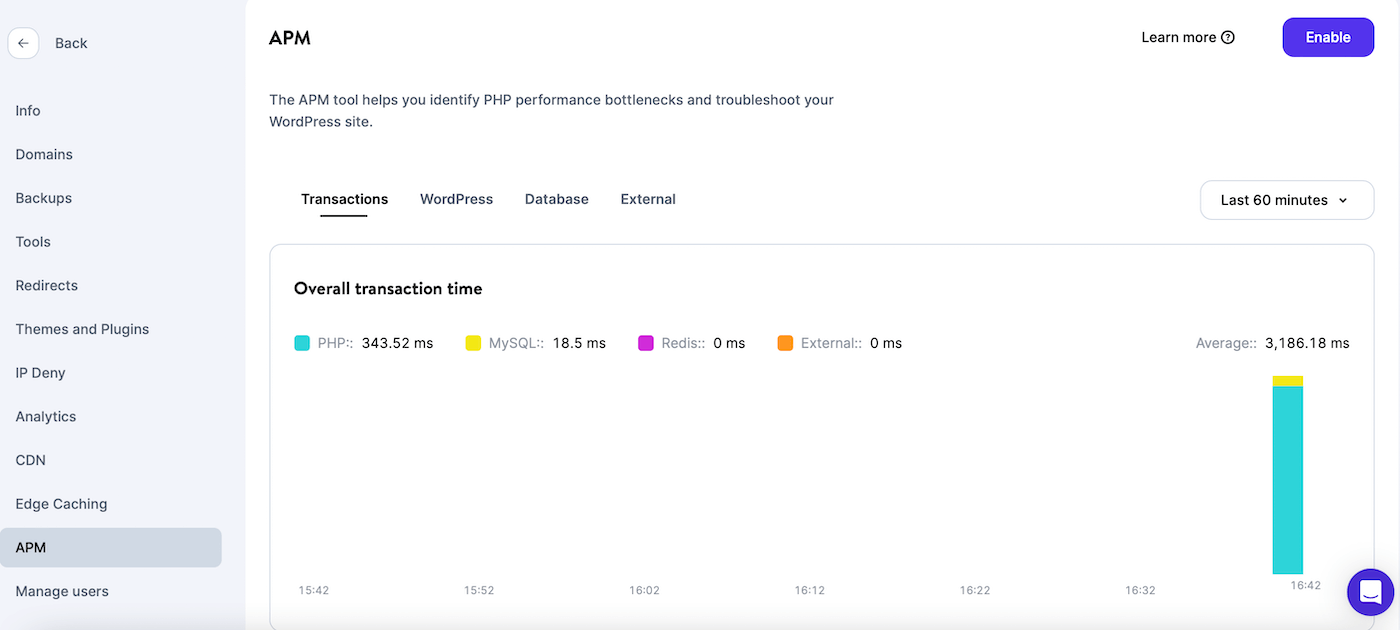 Habilitando a ferramenta Kinsta APM em seu painel MyKinsta