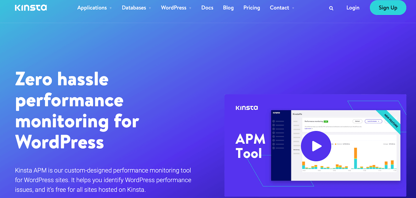 Homapage del sito di Kinsta APM