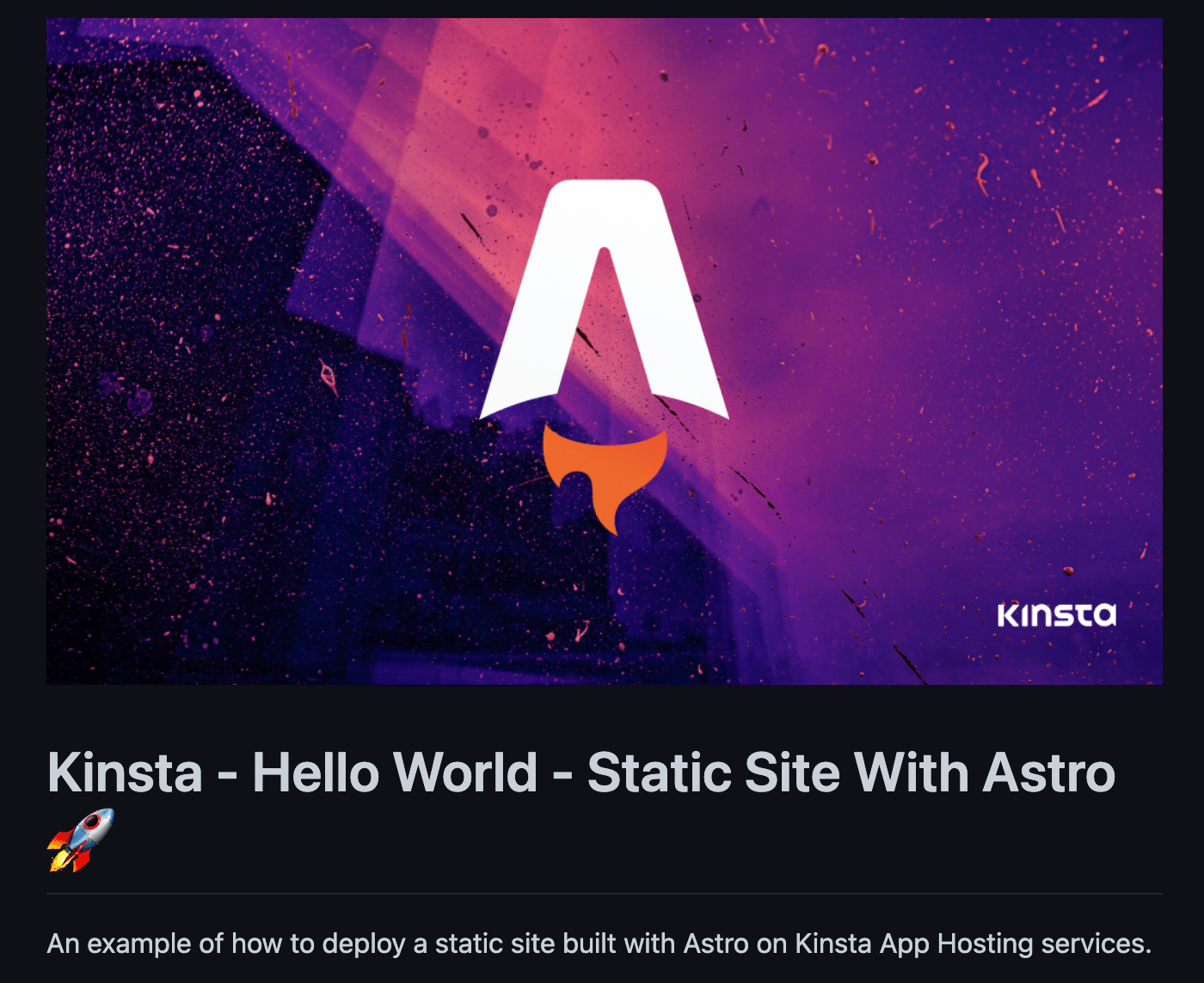 Una parte del repo GitHub per il sito di avvio Astro di Kinsta, che mostra un'immagine del logo di Astro 