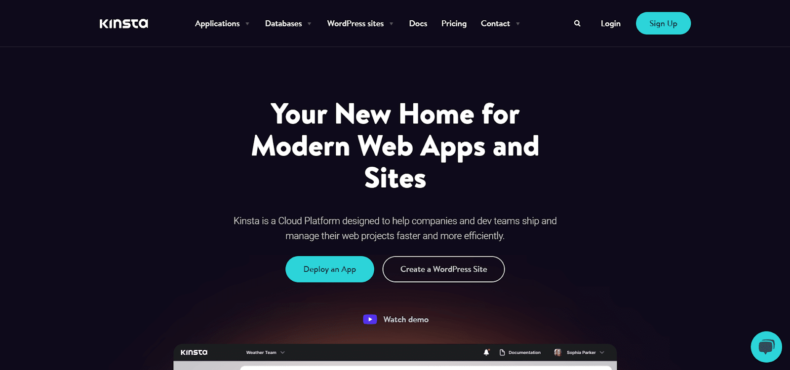 Above the fold on the Kinsta home page.