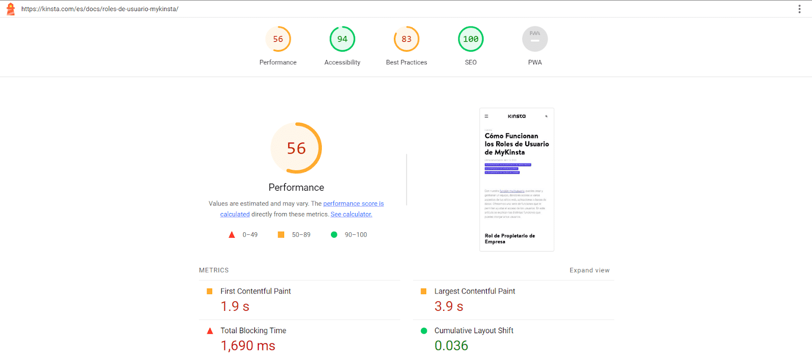 A performance report chart from Lighthouse mobile