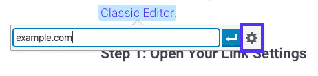 Toegang tot extra linkinstellingen in de Classic Editor.