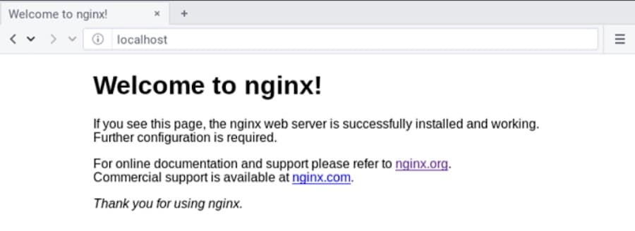 Nginxがインストールされたことを伝えるウェルカムページ（Linux）