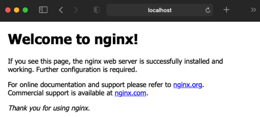 Nginxがインストールされたことを伝えるウェルカムページ（macOS）