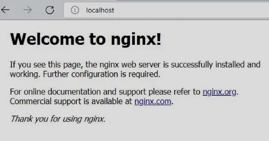 Nginx est installé sur un système Windows.