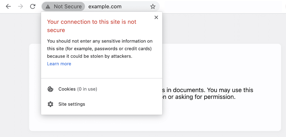 Your connection to this site is not a secure fout.