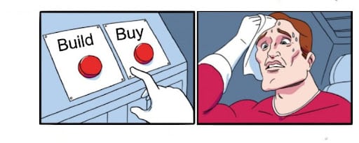 This is a meme image — the daily struggle, that features a man struggling to decide which of the two buttons should he push.