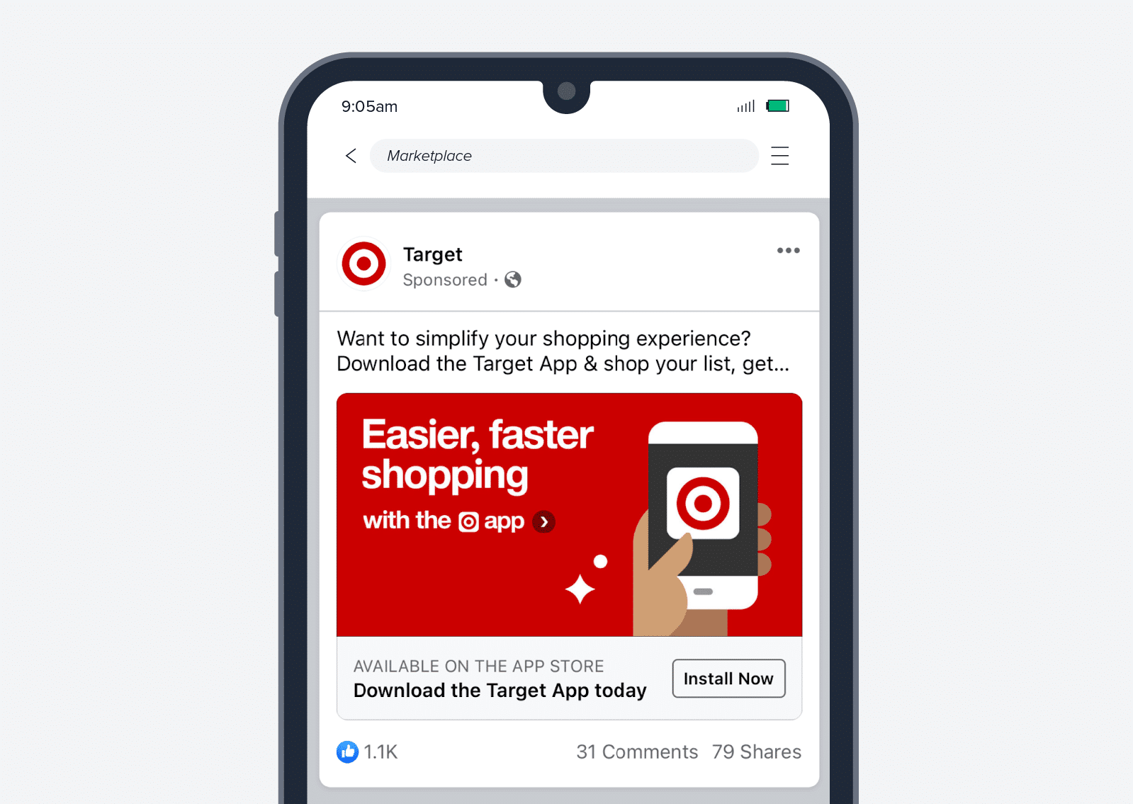 Schermata di una pubblicità di Target su Facebook mobile