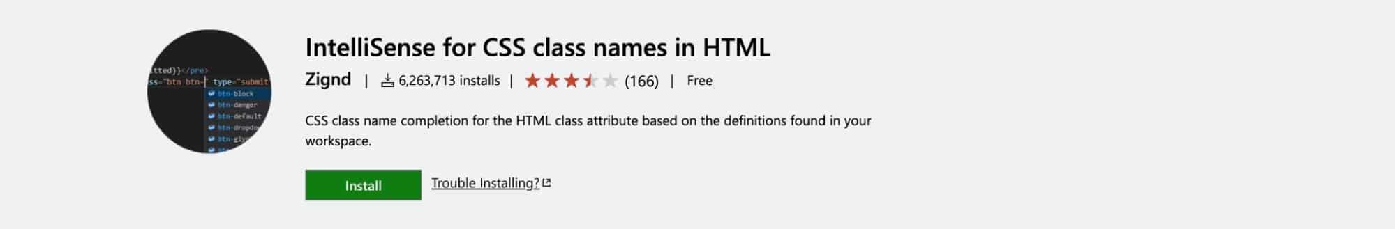 Extension IntelliSense for CSS class names in HTML.