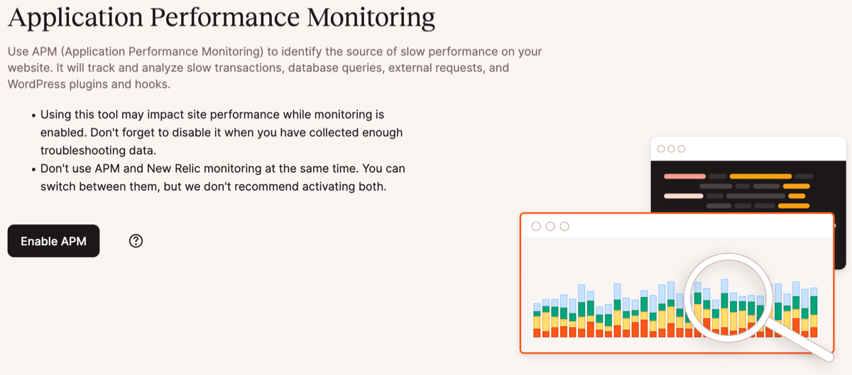 Screenshot of the APM landing page in MyKinsta with the tool disabled.
