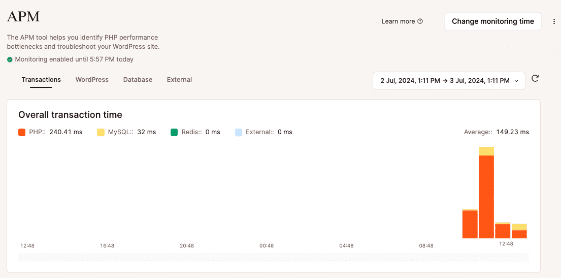 A screenshot showing the APM landing page in MyKinsta with the tool enabled.