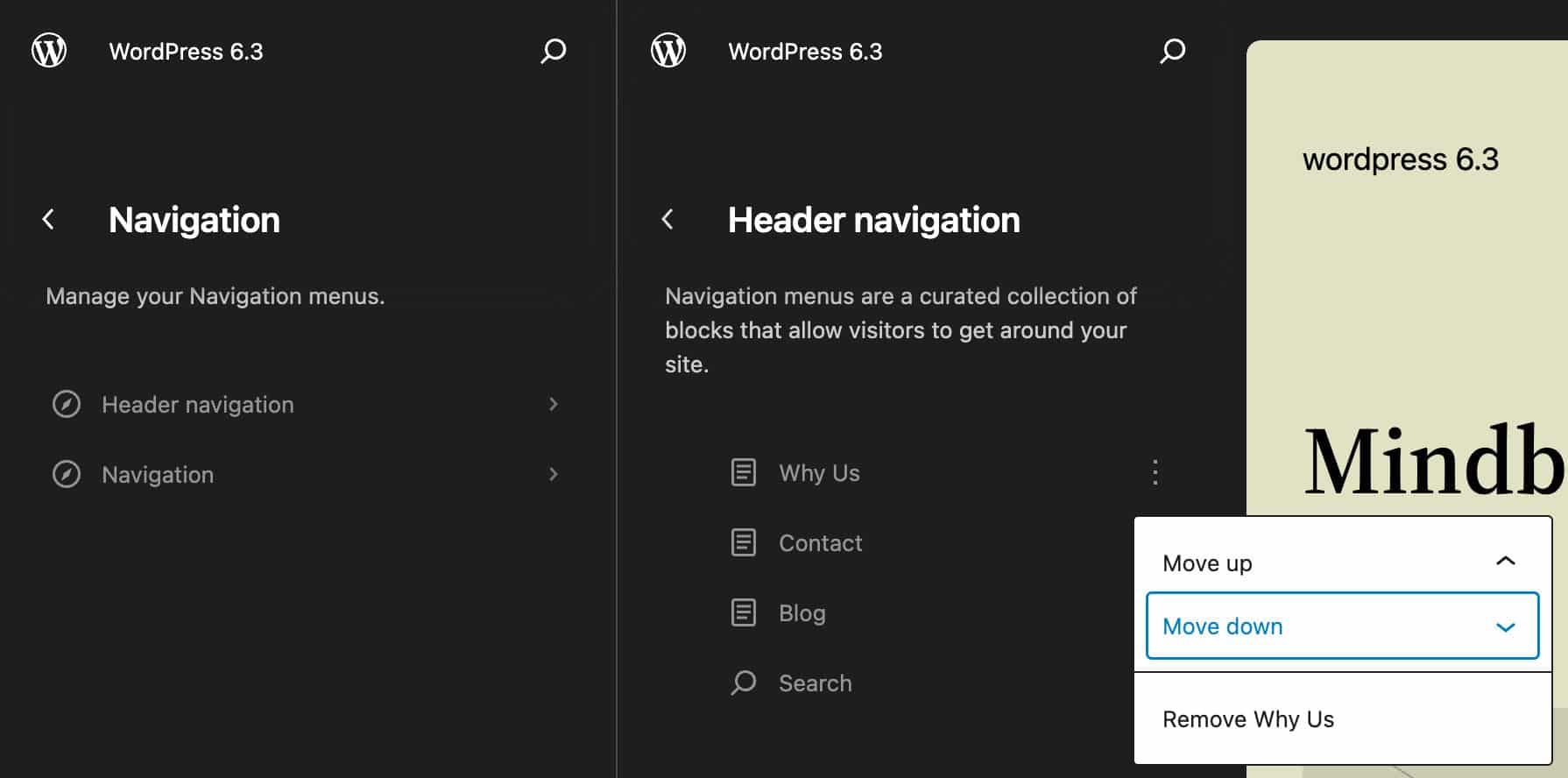 Navigation menu's in de Site Editor