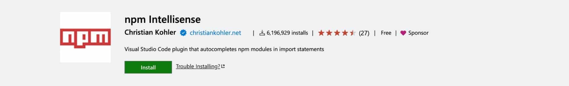 npm Intellisense extensie
