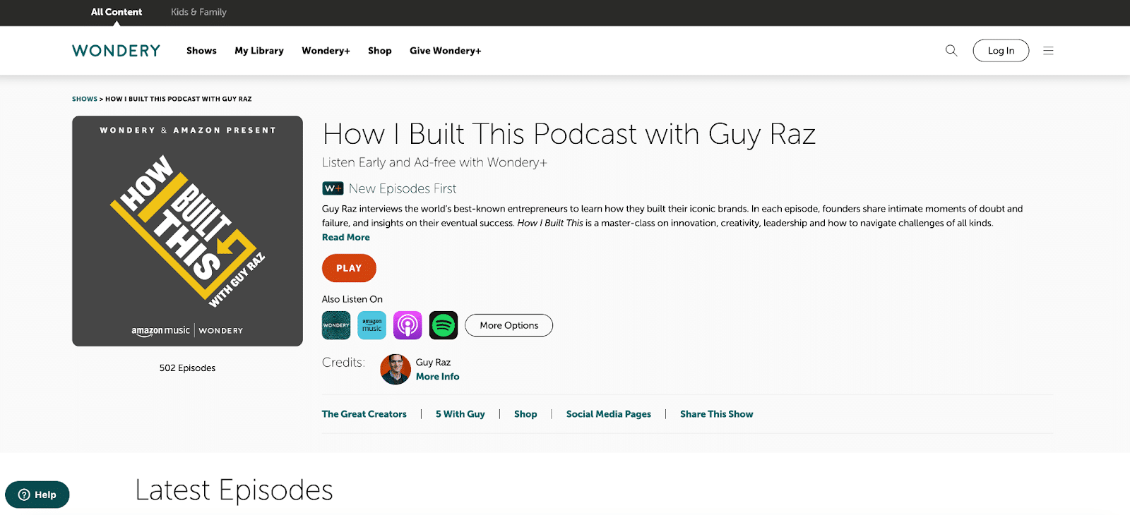 Schermata del podcast How I Built This Podcast with Guy Raz.