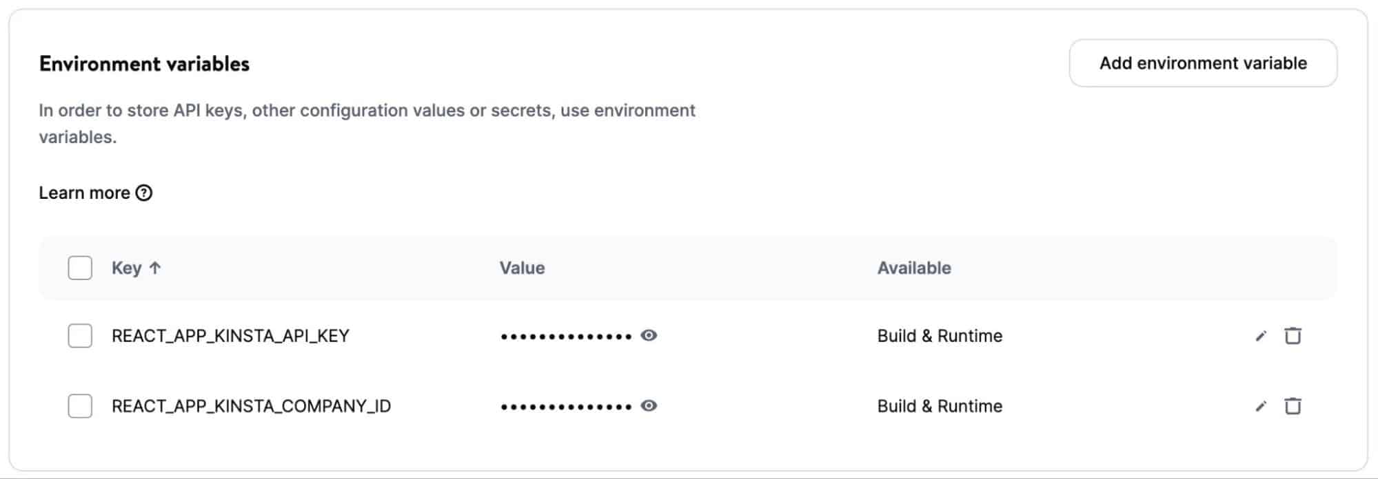 Set environment variables on DevKinsta when deploying