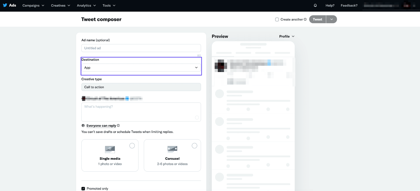 Configuración de anuncios de Twitter