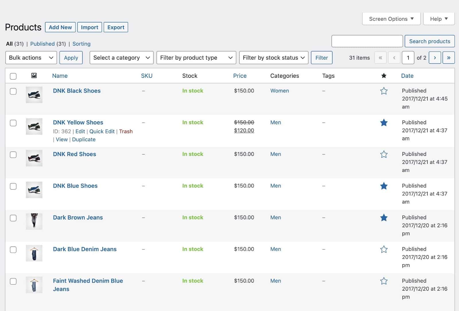 Scorrere tutti i prodotti in WordPress. 