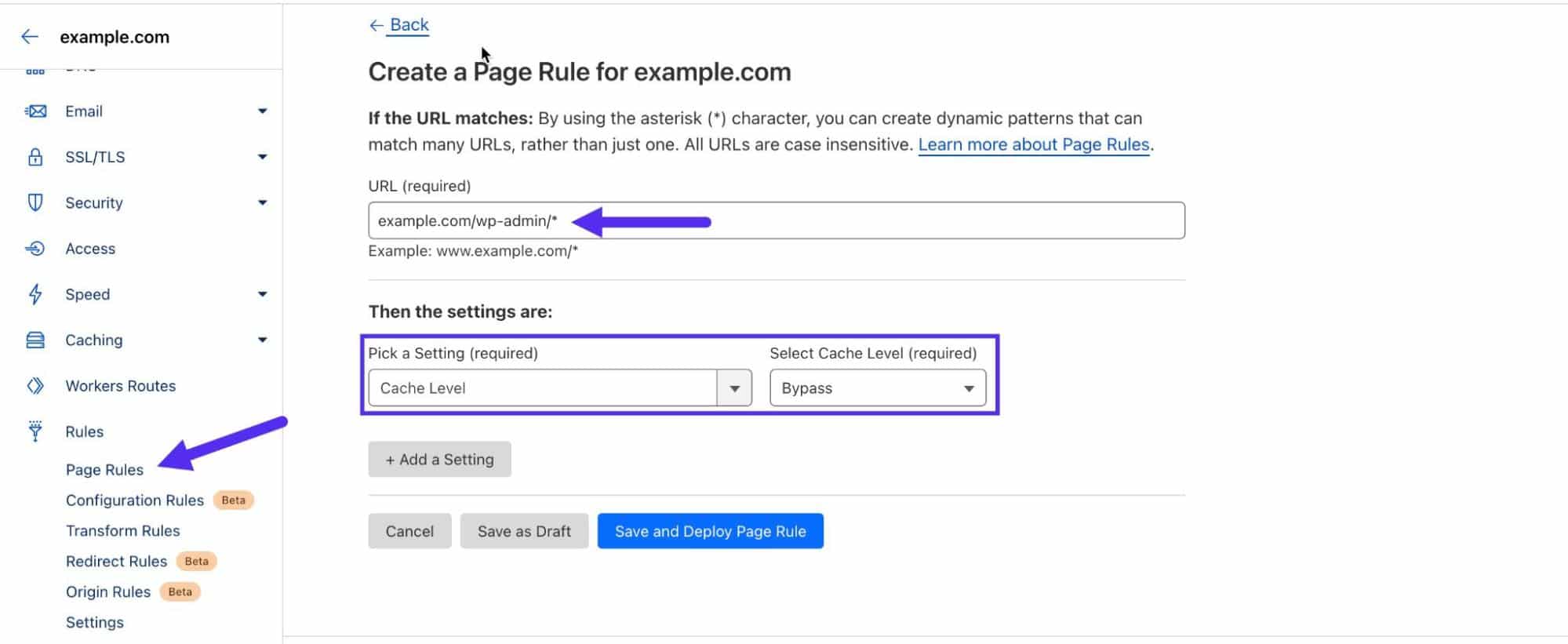 Cloudflare Page Rules