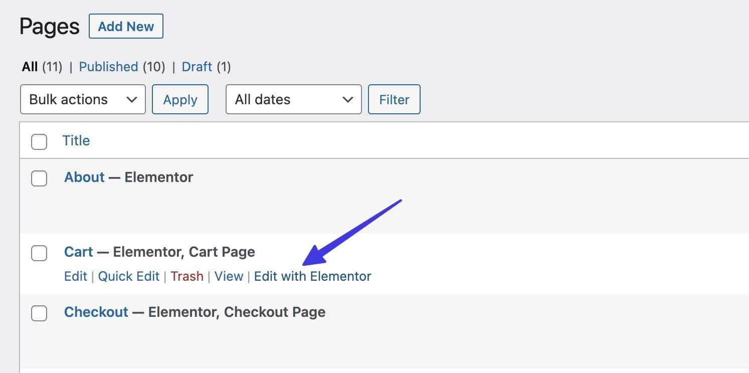 Edit Cart with Elementor. 