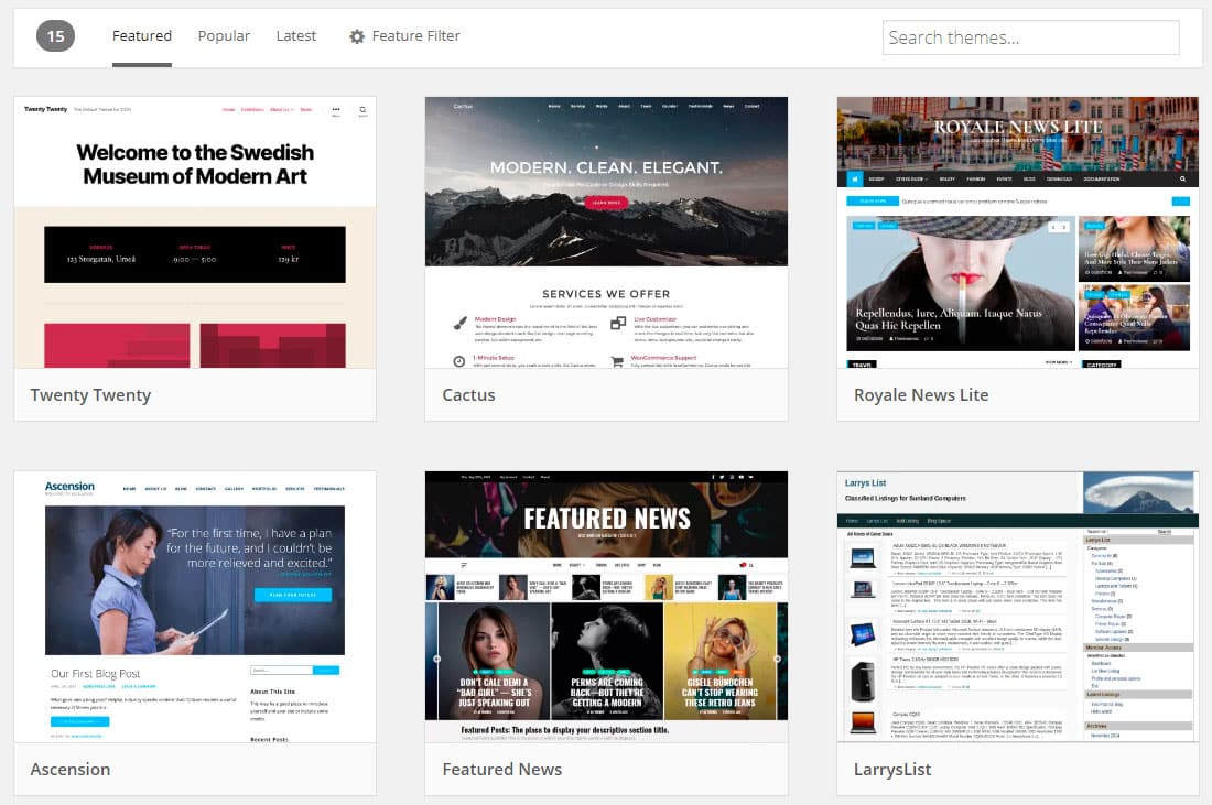 Featured themes on WordPress.org