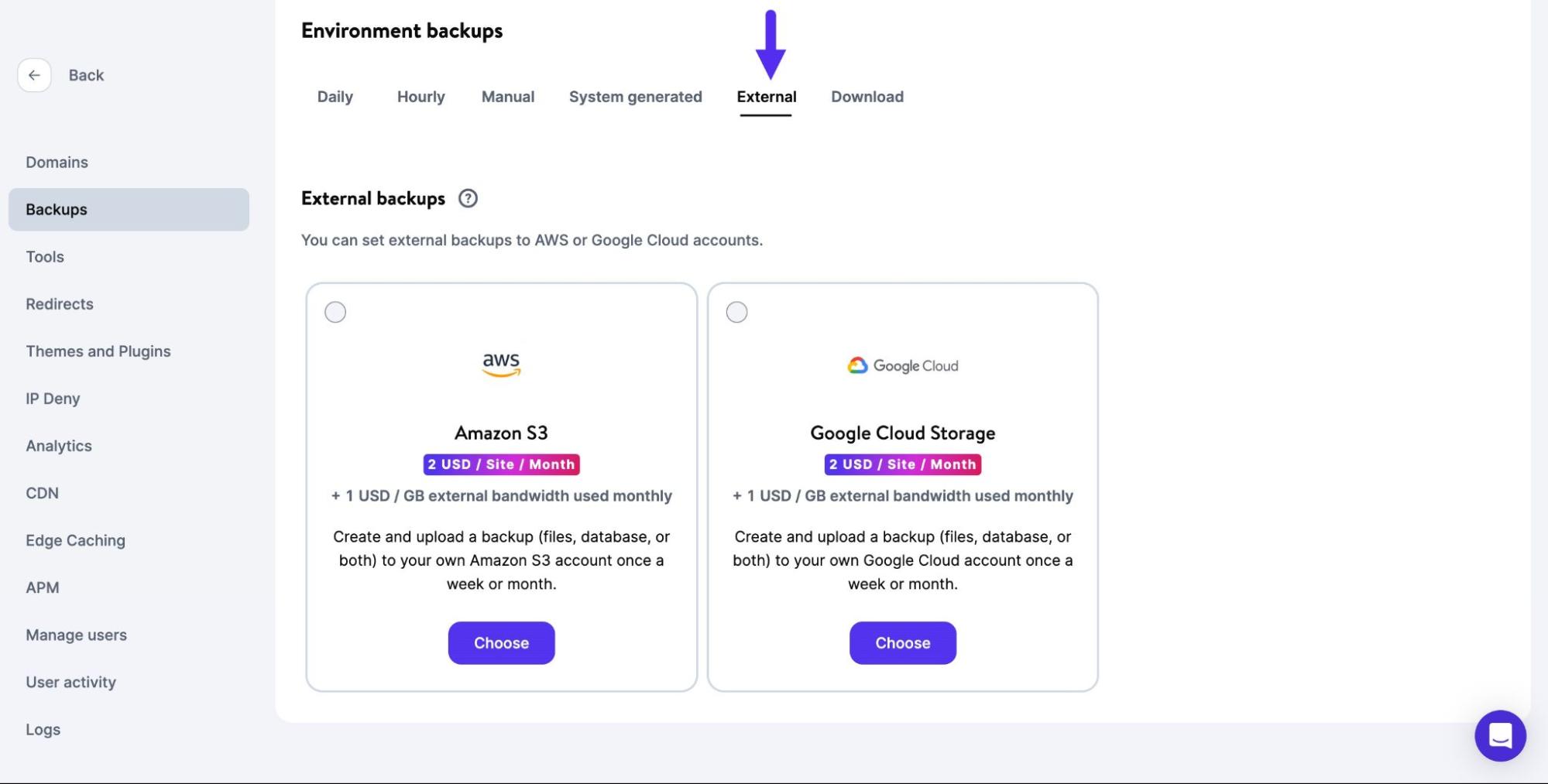 Add-on per i backup esterni automatizzati di Kinsta